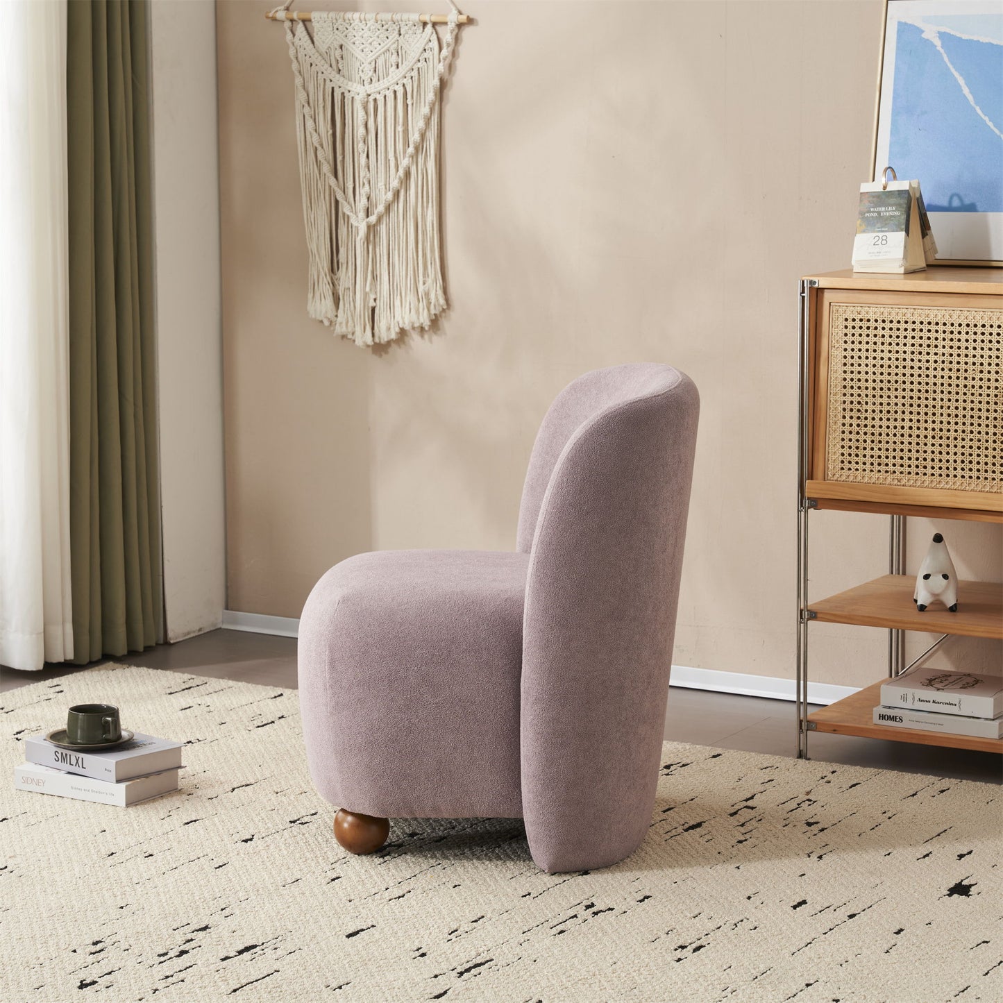 Modern Low Back Accent Chair, Upholstered Armless Living Room Chairs, Round Pine Wood Feet, For Small Living Spaces, Living Room - Purple