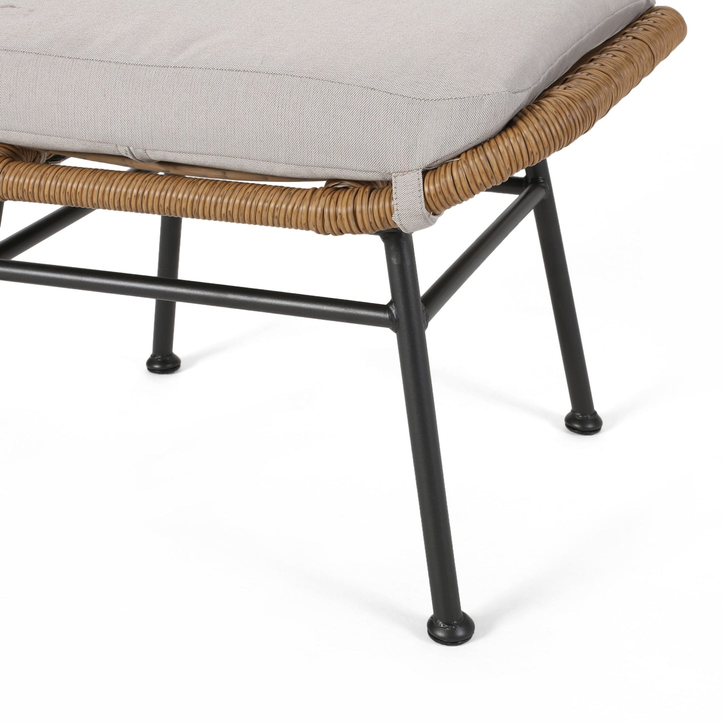 Outdoor Modern Boho Wicker Ottoman With Cushions (Set of 2) - Beige / Brown