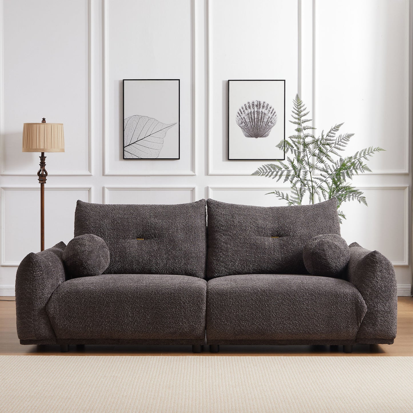 Lamb's Wool 2 Seater Cushion Sofa Comfortable Sofa For Living Room Bedroom And Other Casual Spaces Lamb's Wool Sofa With 2 Cushions And 2 Ball Pillows (Set of 2) - Gray