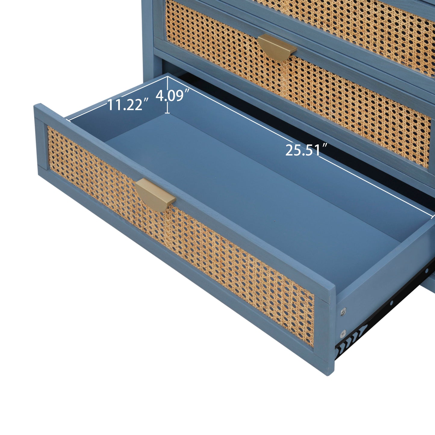3 Drawer Cabinet Natural Rattan Suitable For Bedroom - Blue