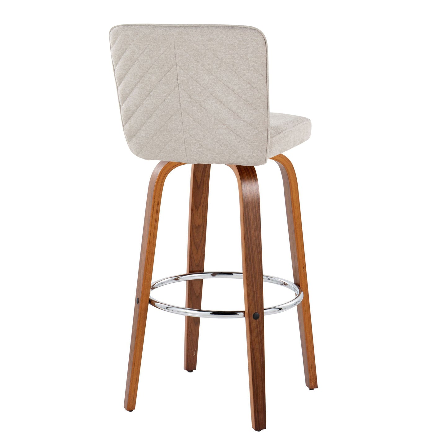 Henry - Contemporary Fixed Height Barstool With Swivel With Round Footrest (Set of 2) - Walnut / Beige