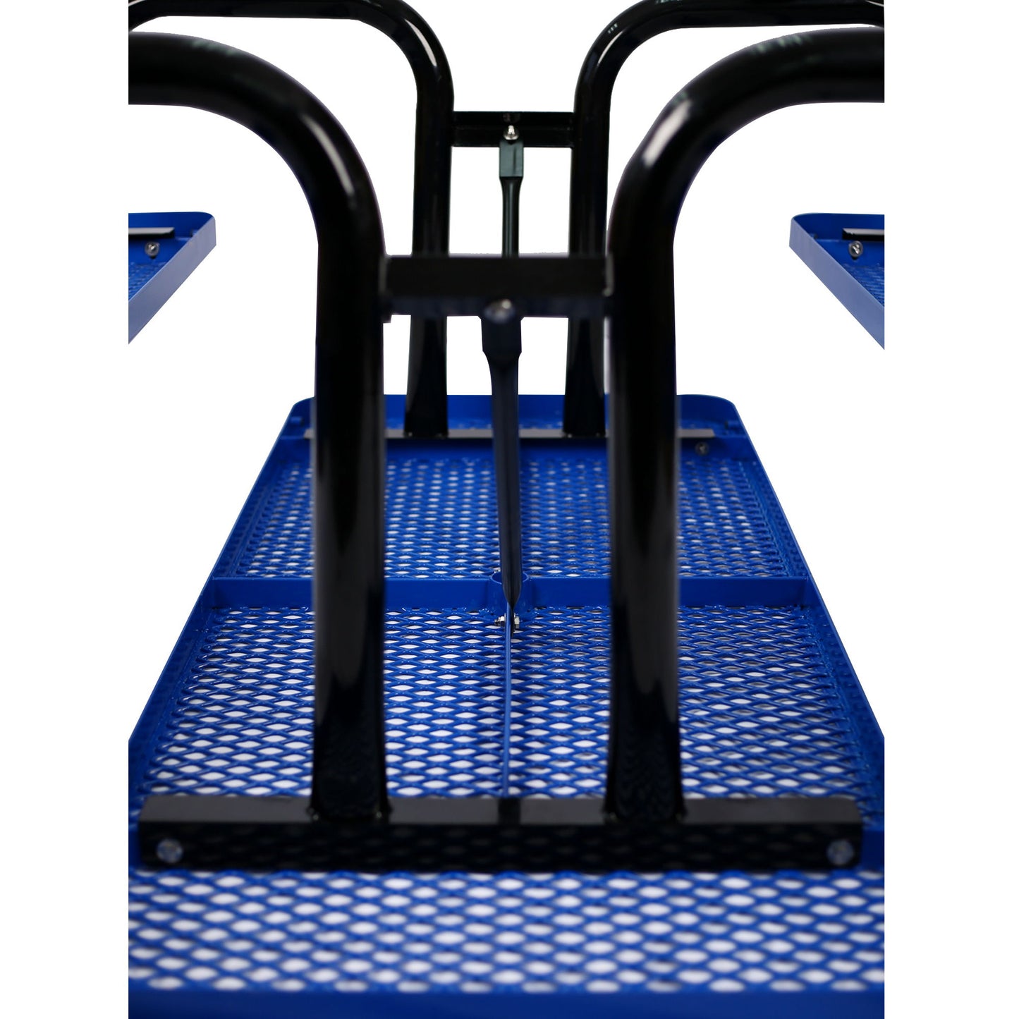 Rectangular Outdoor Steel Picnic Table With Umbrella Pole - Blue