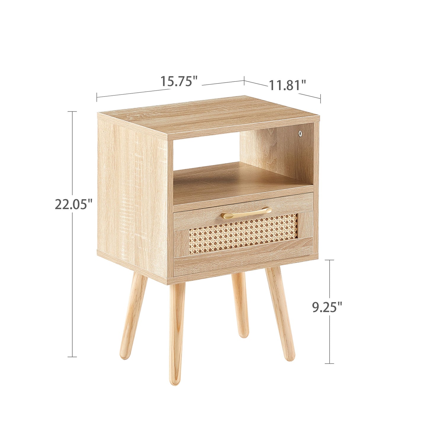 15.75" Rattan End Table With Drawer And Solid Wood Legs, Modern Nightstand, Side Table For Living Room, Bedroom - Natural