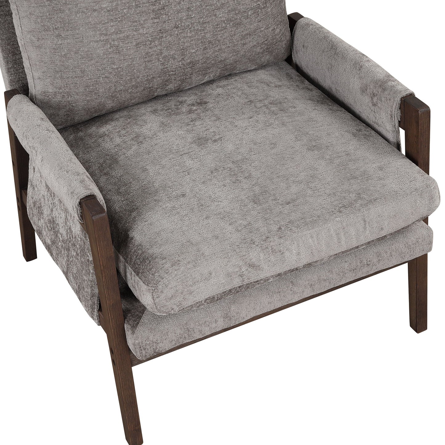 Mid-Century Modern Velvet Accent Chair, Leisure Chair With Solid Wood And Thick Seat Cushion For Living Room, Bedroom, Studio - Gray