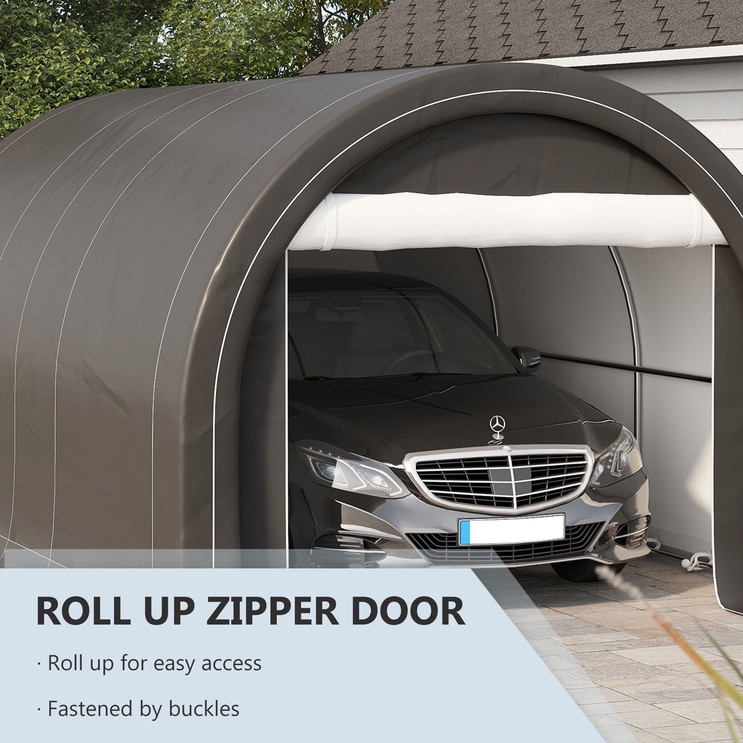 Outsunny - 10' x 16' Carport, Heavy Duty Portable Garage Storage Tent With Large Zippered Door, Anti-Uv Pe Canopy Cover For Car, Truck, Boat, Motorcycle, Bike, Garden Tools, Outdoor Work - Gray