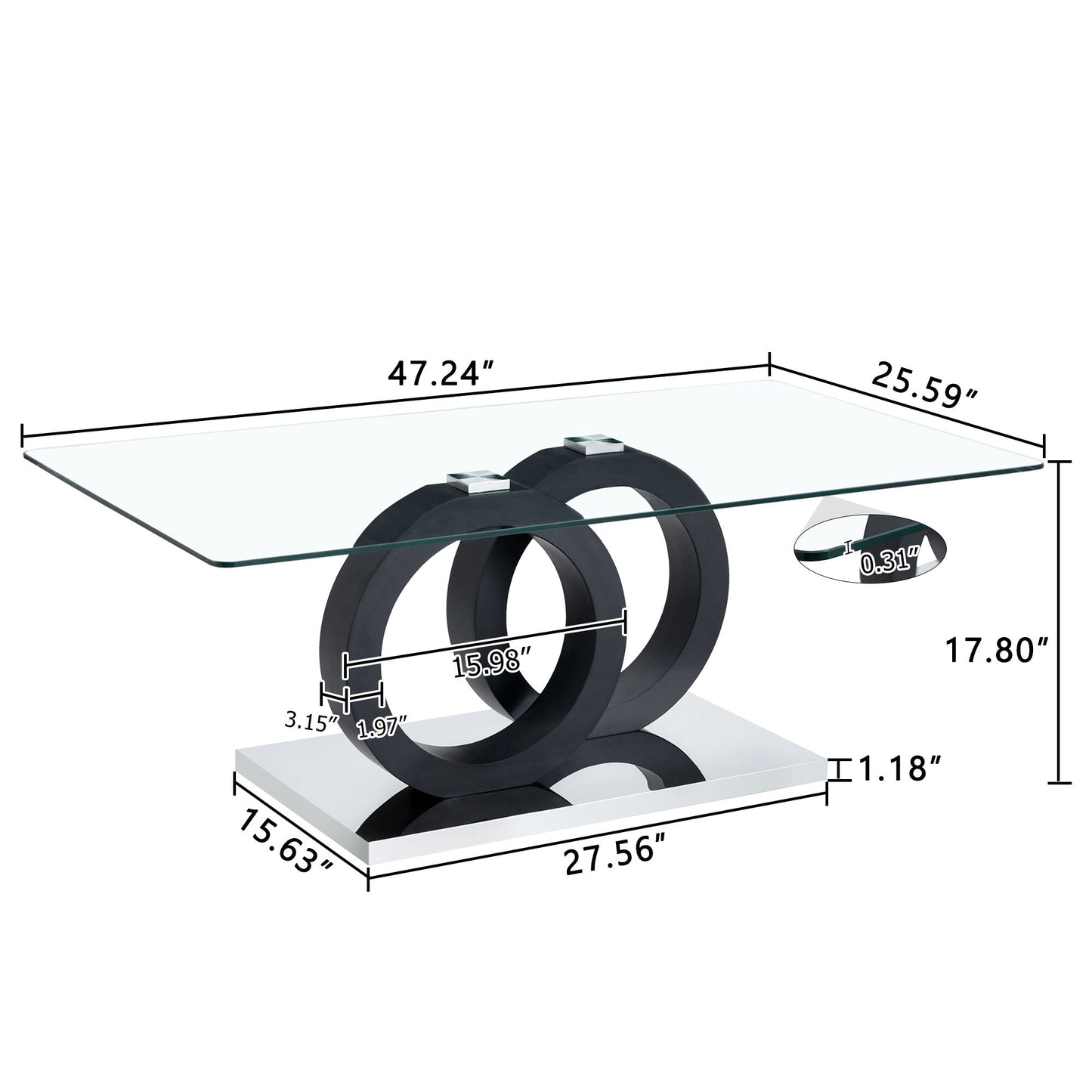 Modern Style Glass Top Coffee Table, Suitable For Living Rooms And Lounge Areas - Black