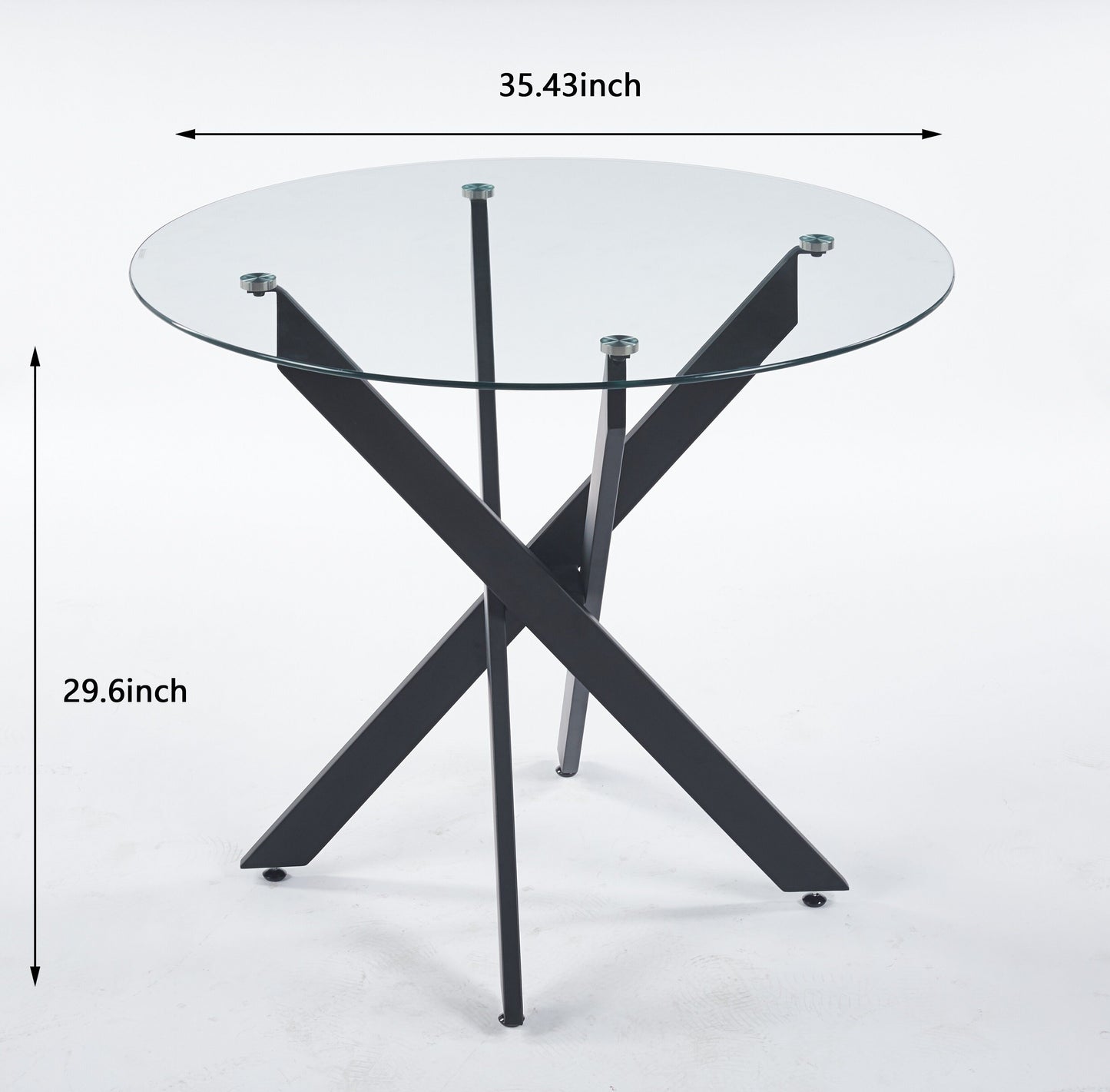 Dining Table With Cross Metal Leg And Tempered Glass, Modern Space Saving Kitchen Table For Living Room - Black