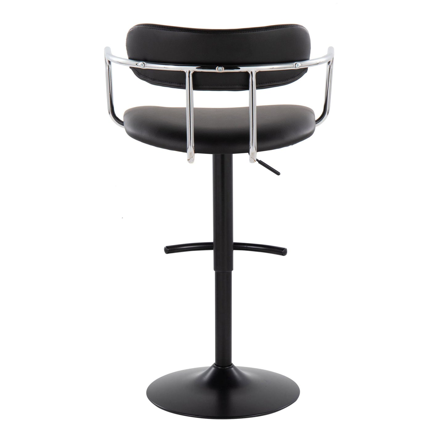 Demi - Contemporary Adjustable Height Barstool With Swivel With Rounded T Footrest (Set of 2) - Black / Chrome / Black