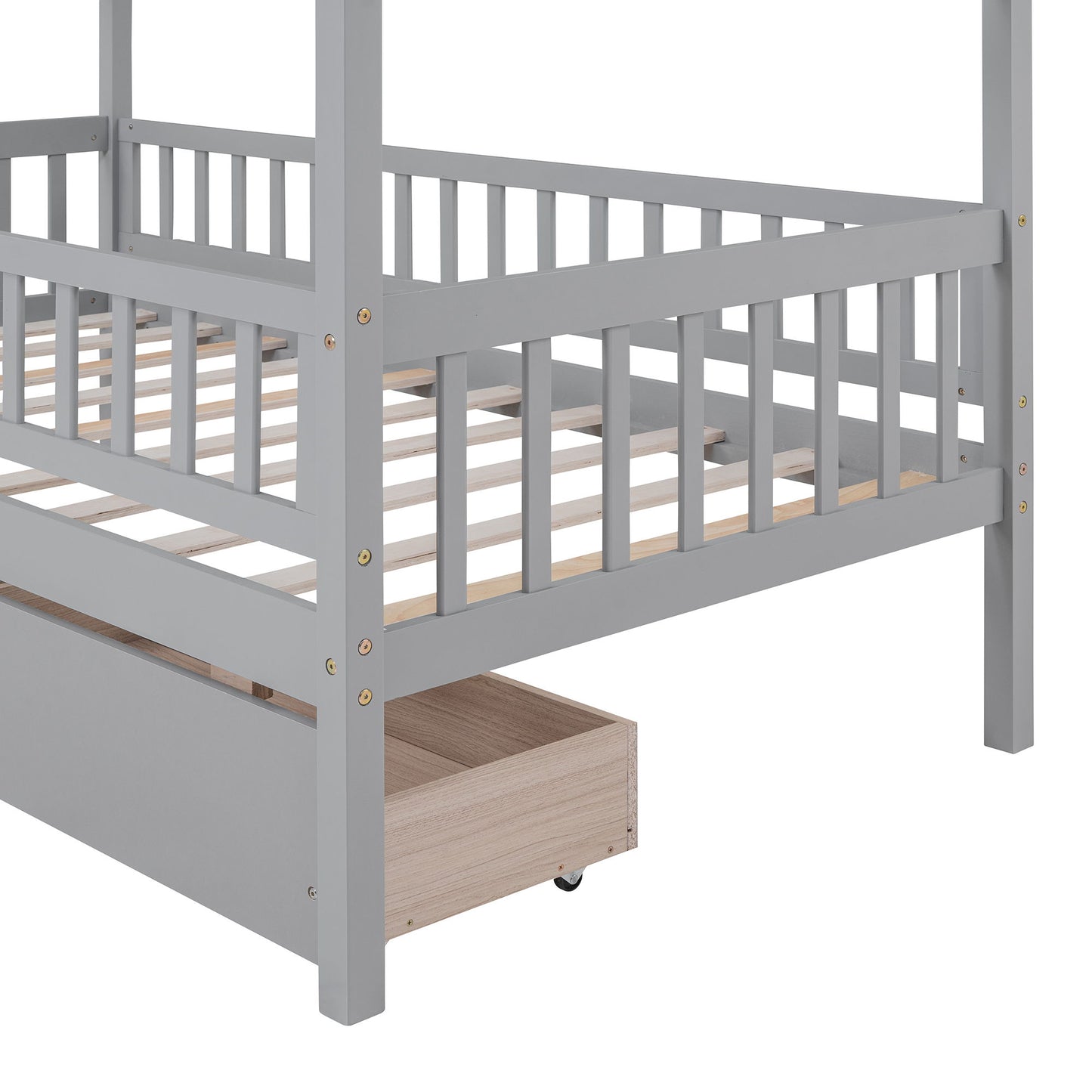 Twin Size House Bed With 2 Drawers - Gray