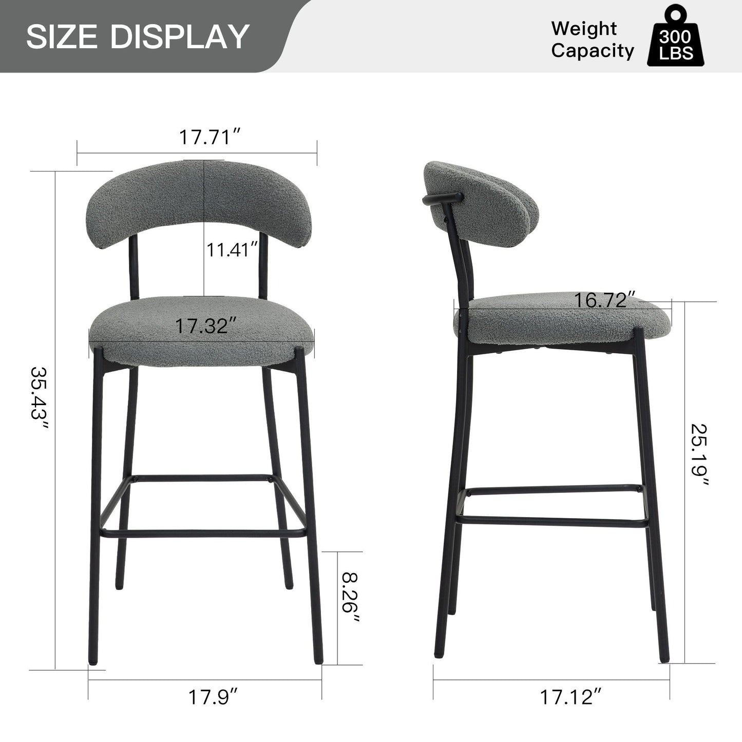 Counter Height Bar Stools Teddy Fabric Cover Kitchen Island Counter Bar Stool With Black Powder Coating Base And Footrest - Gray