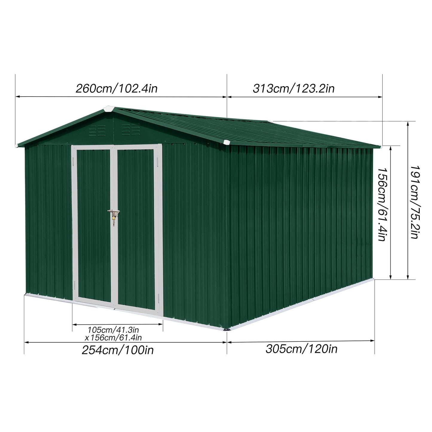 10'x8' Garden Sheds Outdoor Storage Sheds - Green / White