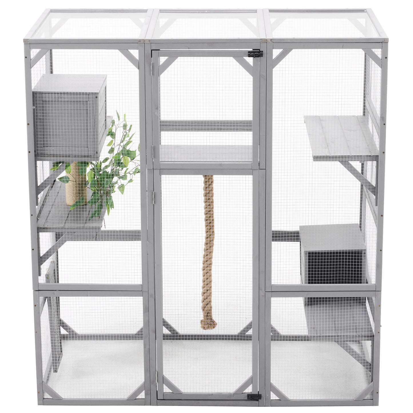 Outdoor Cat House, Diy Cat Enclosure Catio With Double Enter Doors - Light Gray