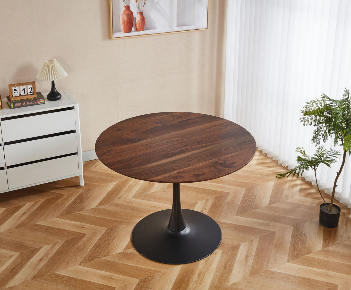 Tulip Table Mid-Century Dining Table For 4 - 6 People With Round MDF Table Top, Pedestal Dining Table, End Table Leisure Coffee Table - Walnut