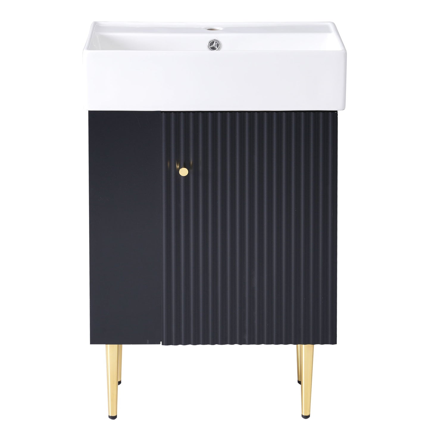 Bathroom Vanity, Combo Cabinet, Bathroom Storage Cabinet, Single Ceramic Sink, Left Side Storage - Black