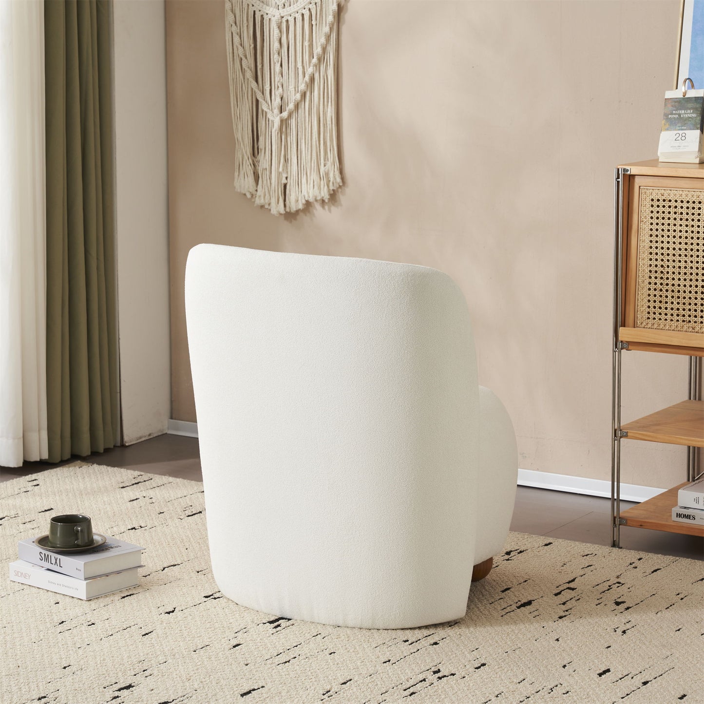 Modern Low Back Accent Chair, Upholstered Armless Living Room Chairs, Round Pine Wood Feet, For Small Living Spaces, Living Room - White