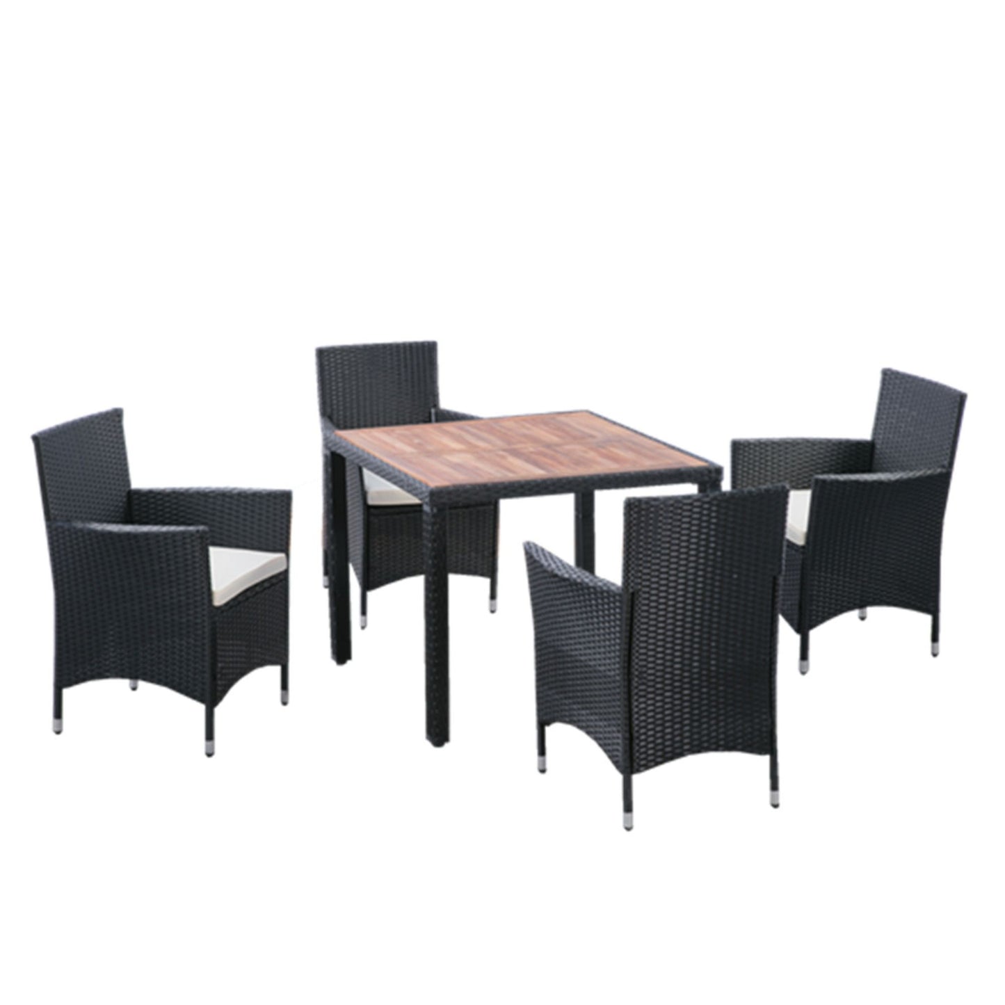 5 Piece Outdoor Patio Wicker Dining Set Patio Wicker Furniture Dining Set With Top - Black / Creme