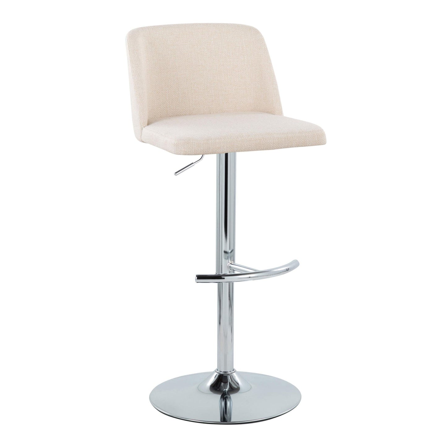 Toriano - Contemporary Adjustable Barstool With Swivel With Rounded T Footrest (Set of 2) - Cream / Chrome