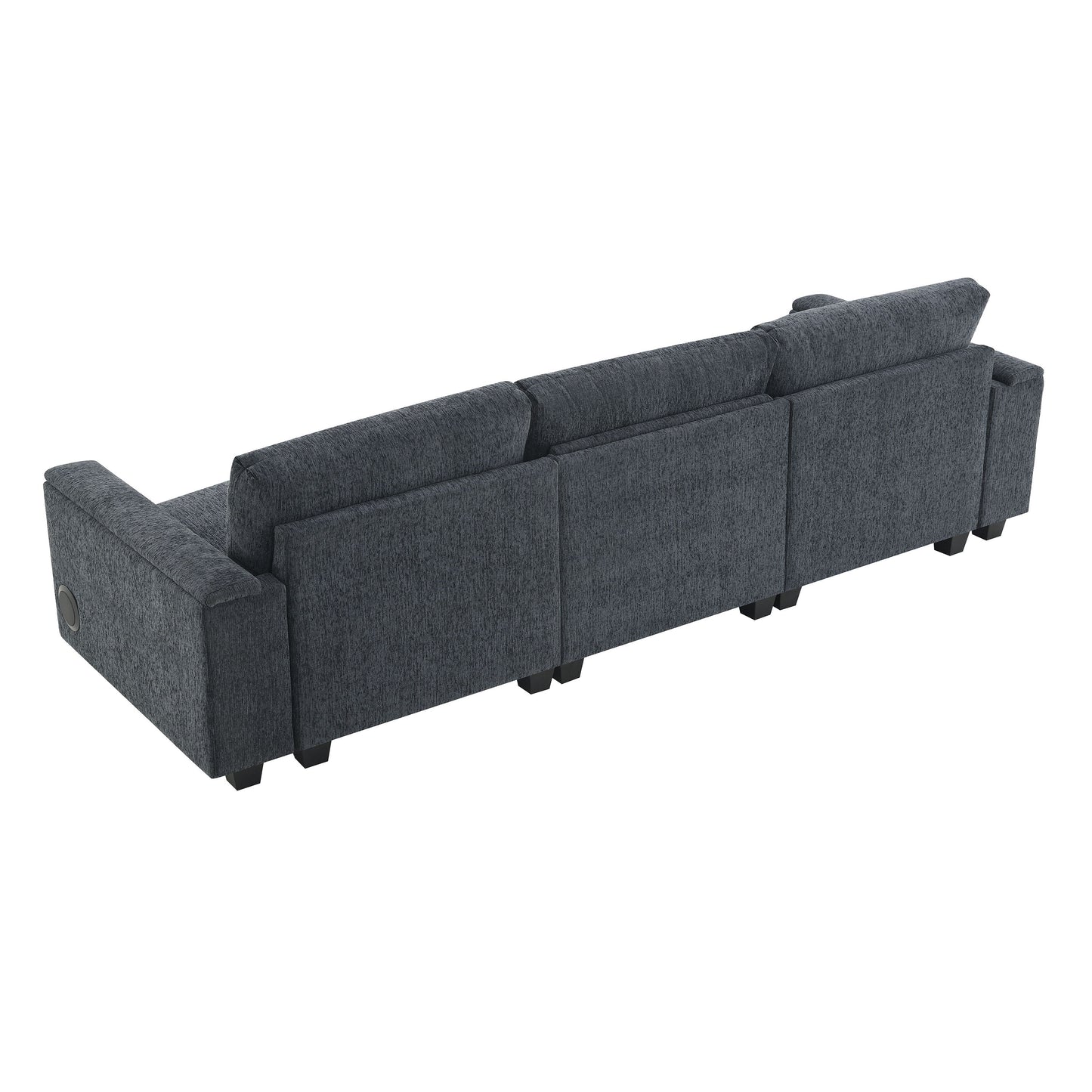 Sectional With Bluetooth Speaker Comfy Cloud Couch Set With Drop Down Table Cup Holders, USB Charger Storage Armrest Wide Seat Sofa - Dark Gray