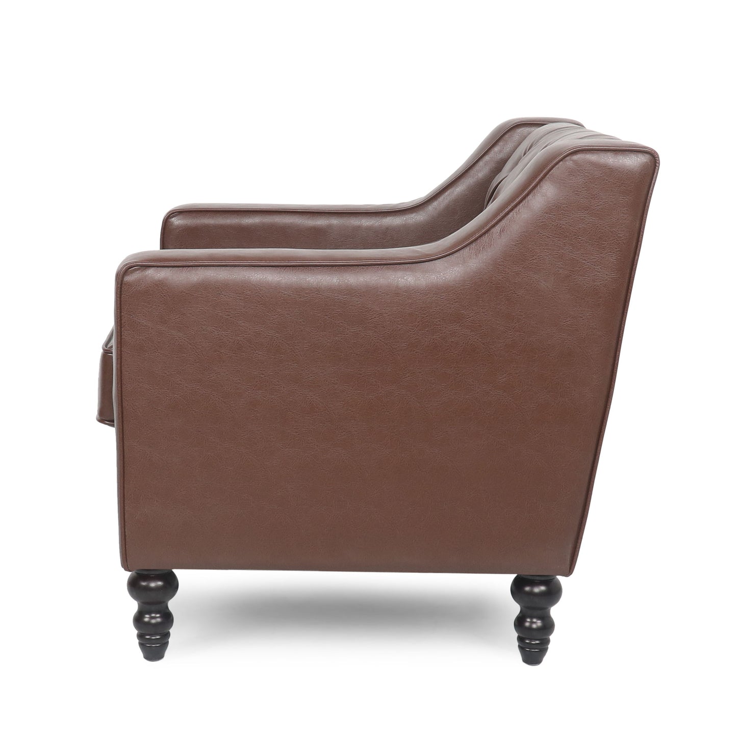 Contemporary Club Chair With Button Tufting And Birch Wood Legs - Dark Brown