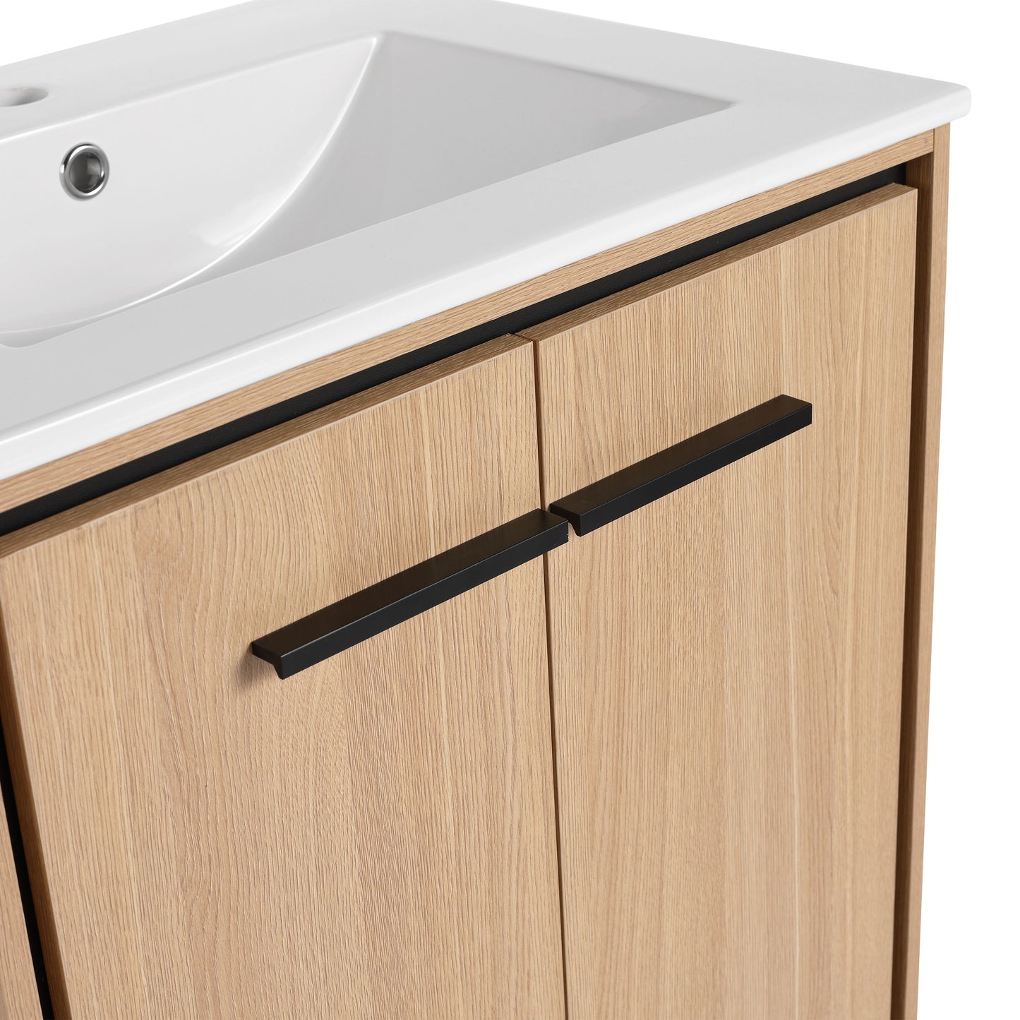 Modern 24" Bathroom Vanity Base With Basin And Storage Cabinet - Oak