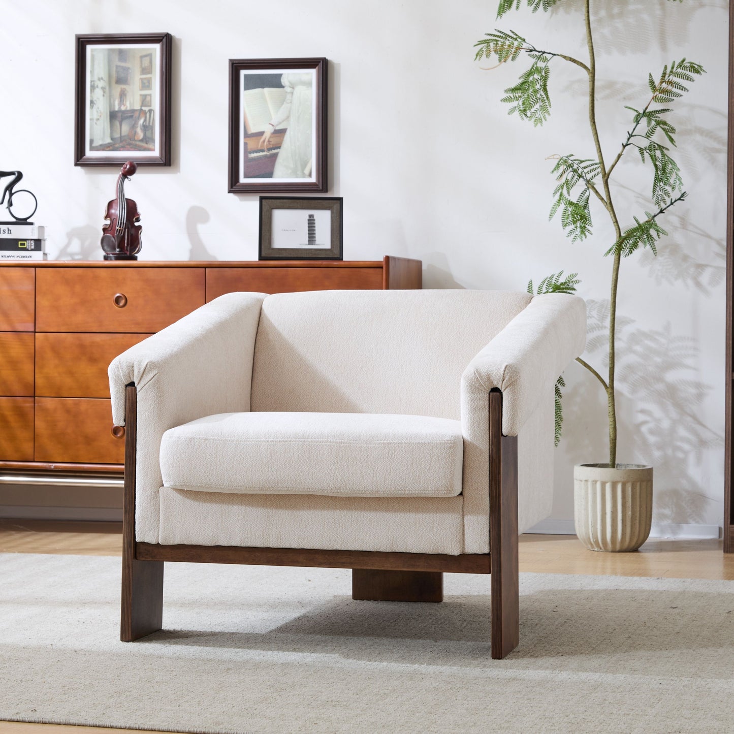 Sierra - Vintage Modern Accent Chair With Deep Cushions And Wide Armrests - Beige