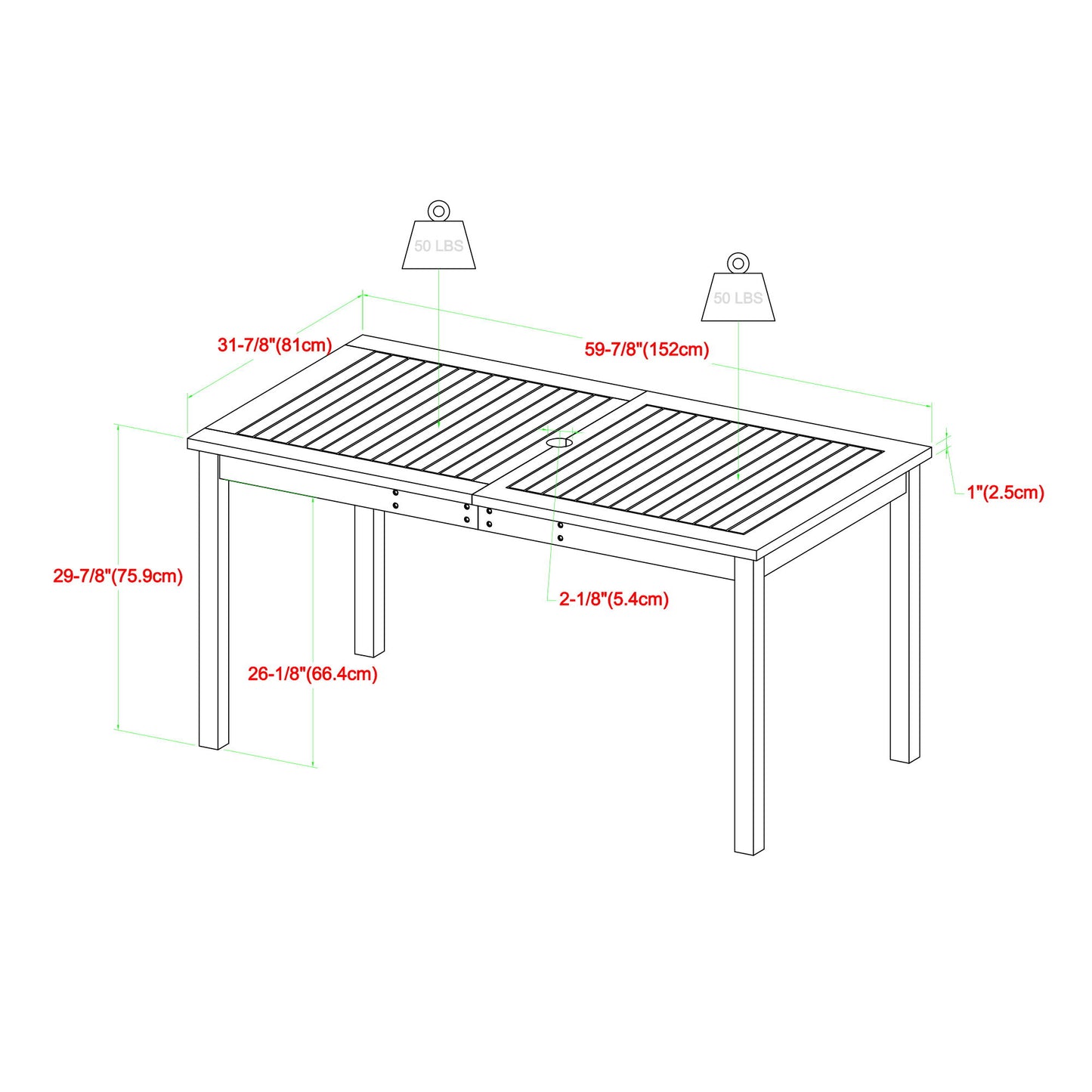Contemporary Slat Top Acacia Wood Outdoor Dining Table - Dark Brown