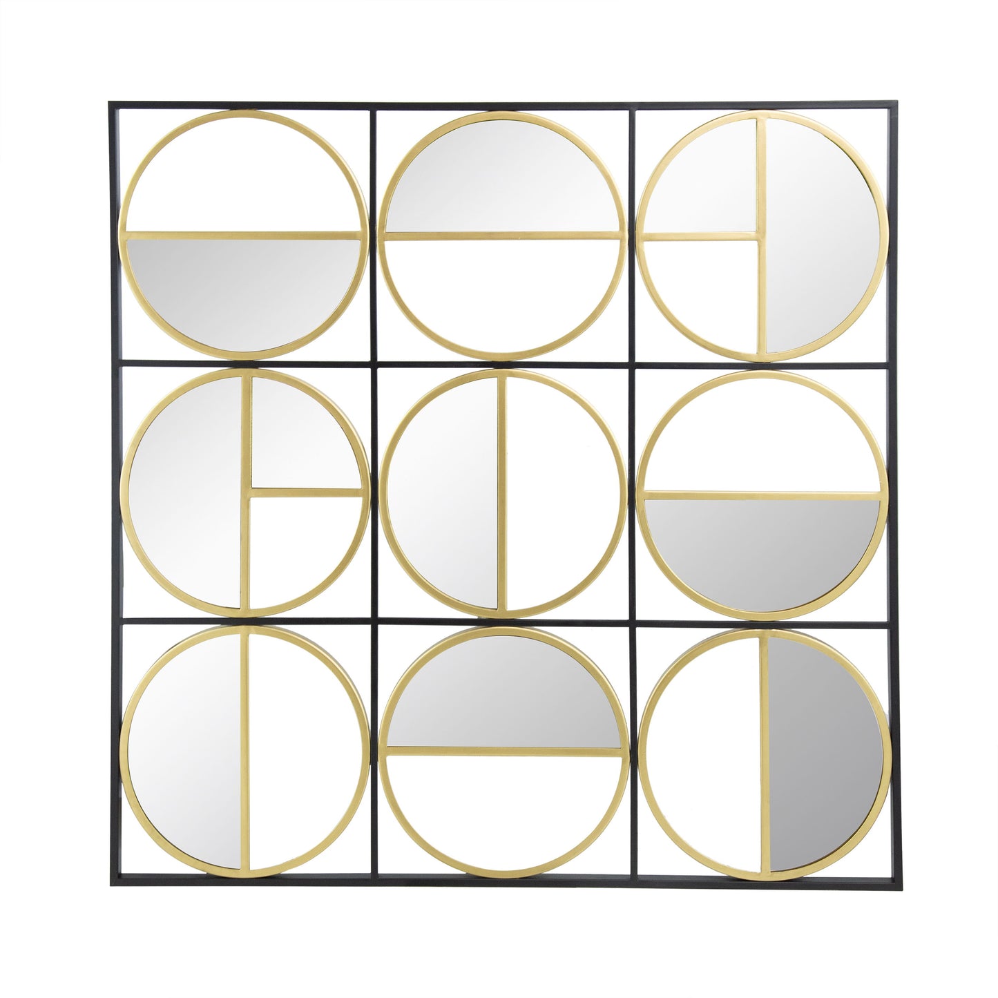 Eclectic Styling Metal Beaded Wall Mirror With Contemporary Design For Bedroom, Liveroom & Entryway - Golden Black