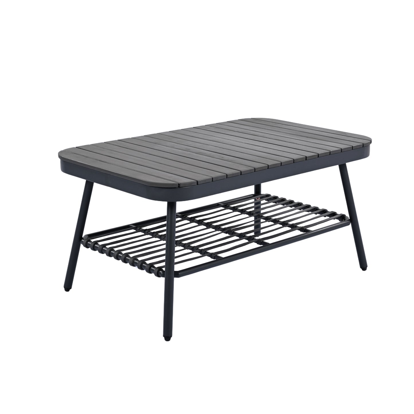 4 Piece Outdoor Patio Furniture Set, Metal Chairs With Woven Rope U Shaped Backrest, Outdoor Conversation Set With Thick Cushions And Coffee Table For Garden, Poolside, Balcony - Black / Gray