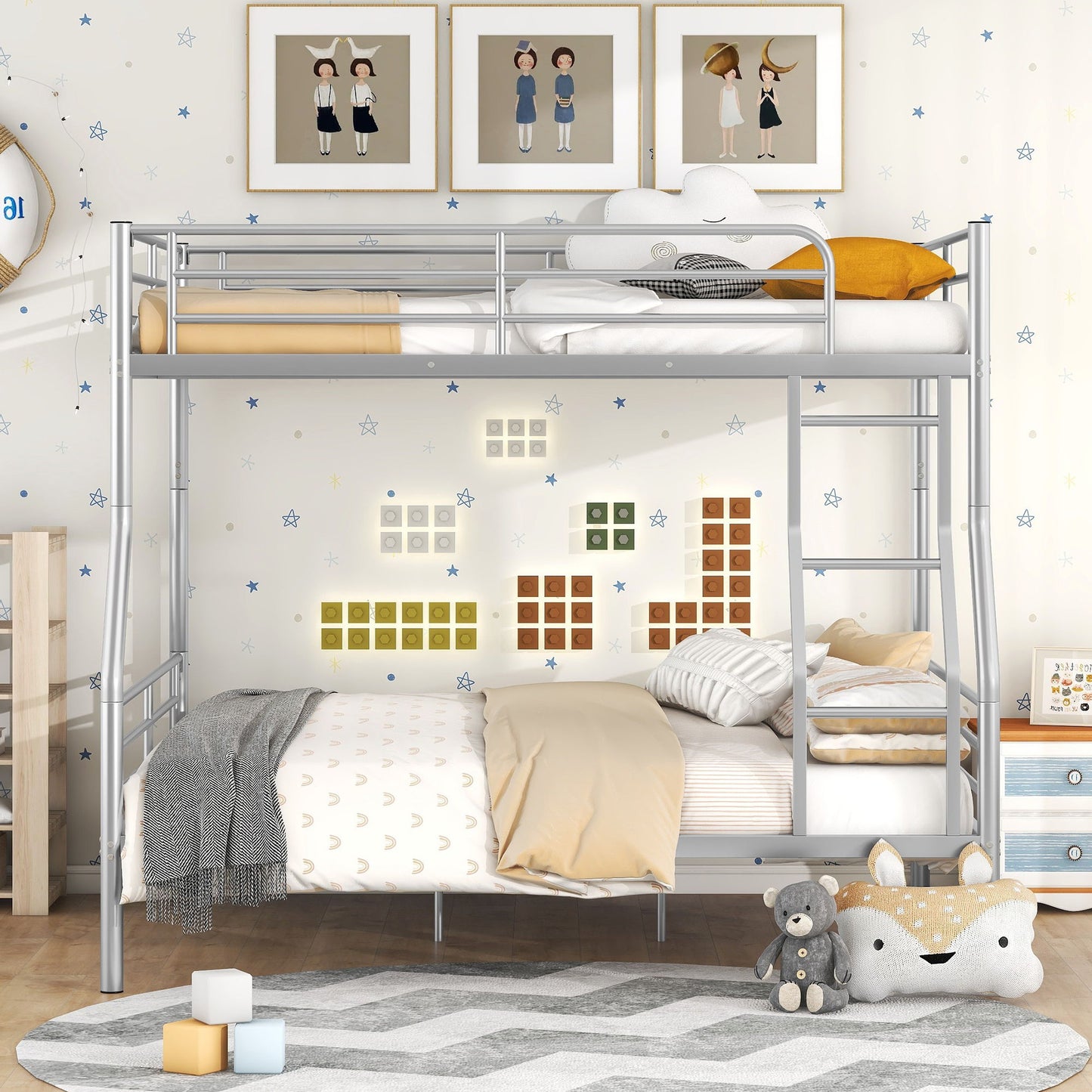 Full Long Over Queen Metal Bunk Bed - Sliver