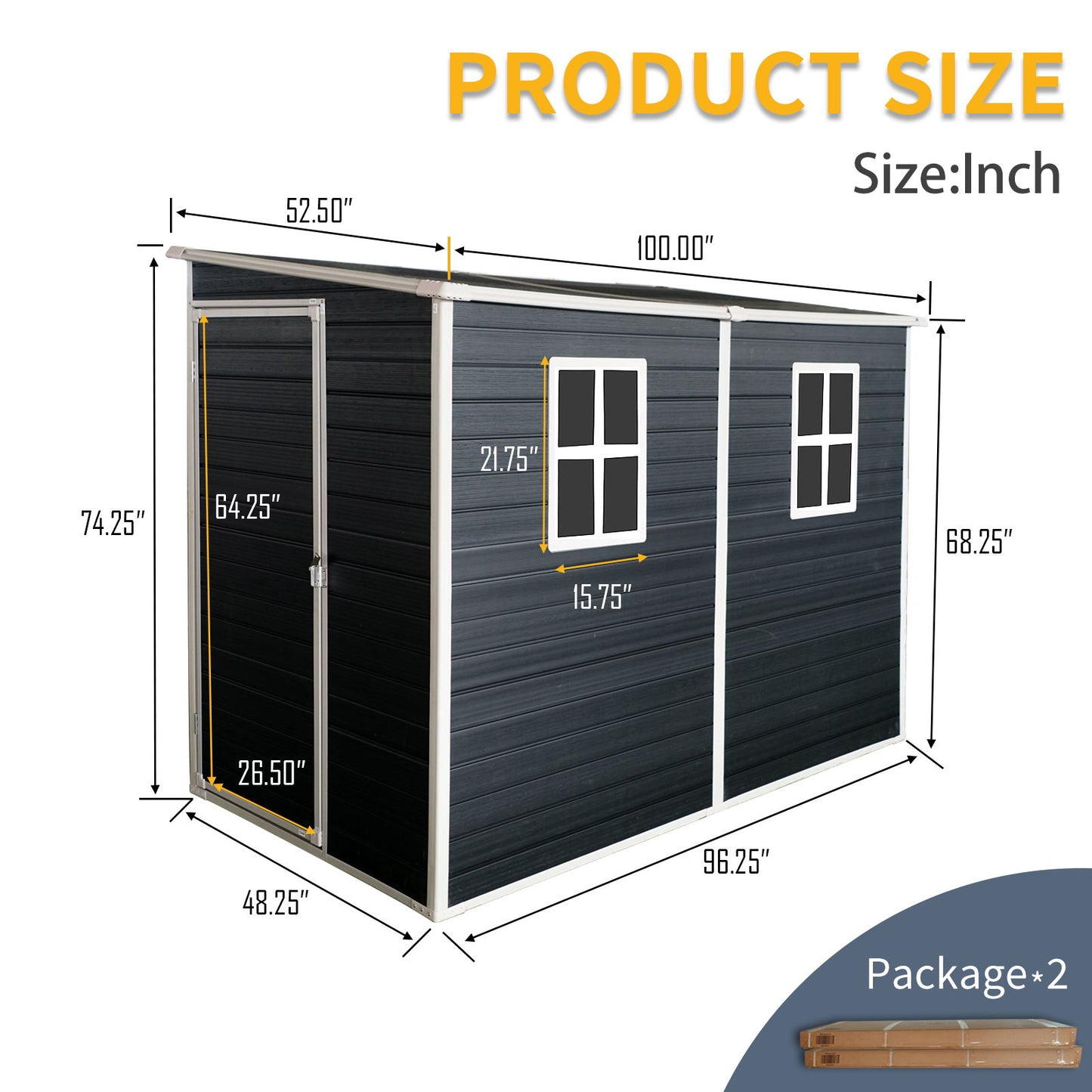 Outdoor Storage Shed With Floor Resin Shed With Two-Window, Waterproof, Lockable Doors For Patio, Yard, Lawn - Black