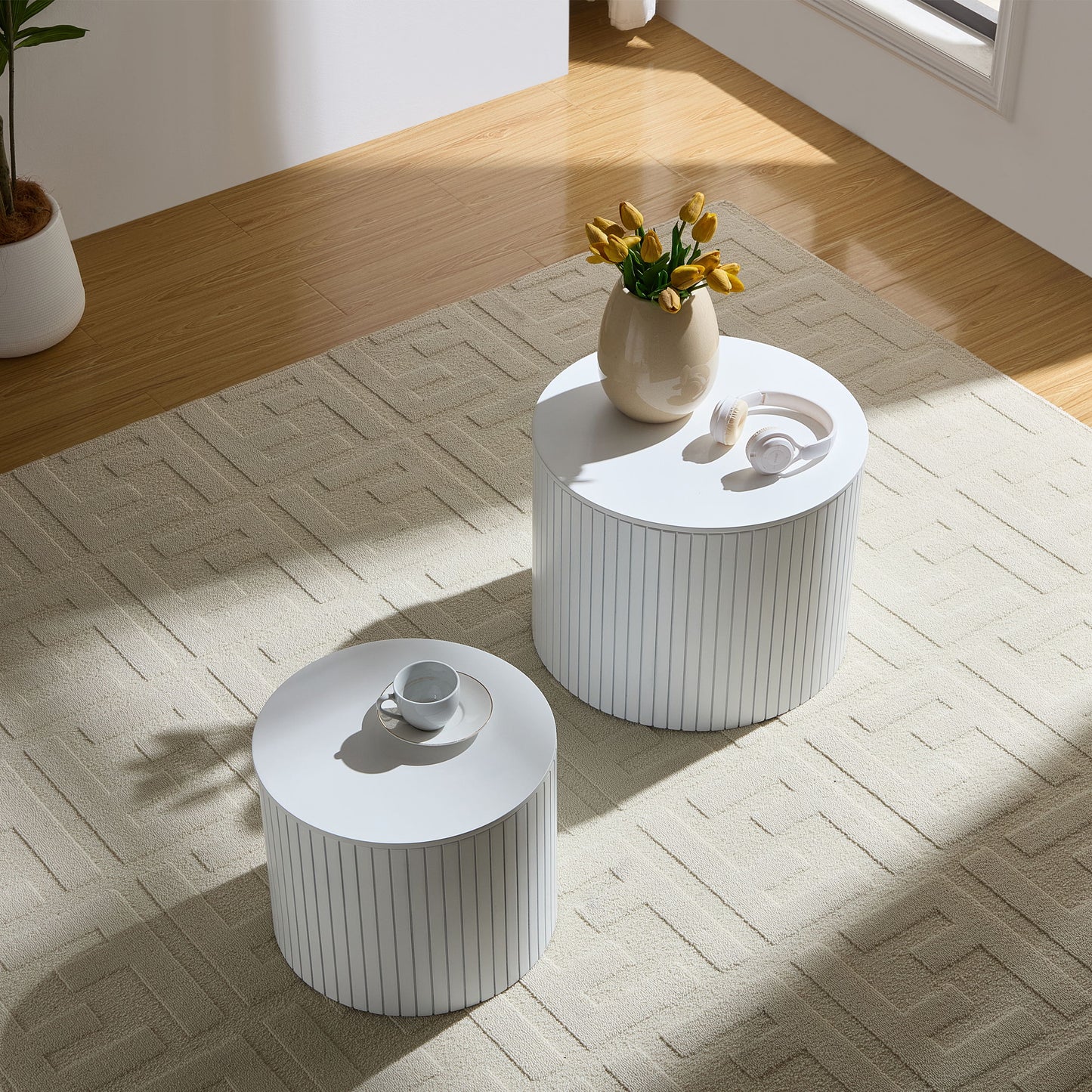 Premium Nested Table Set 2 Pieces, Coffee Table Set For Living Room - White