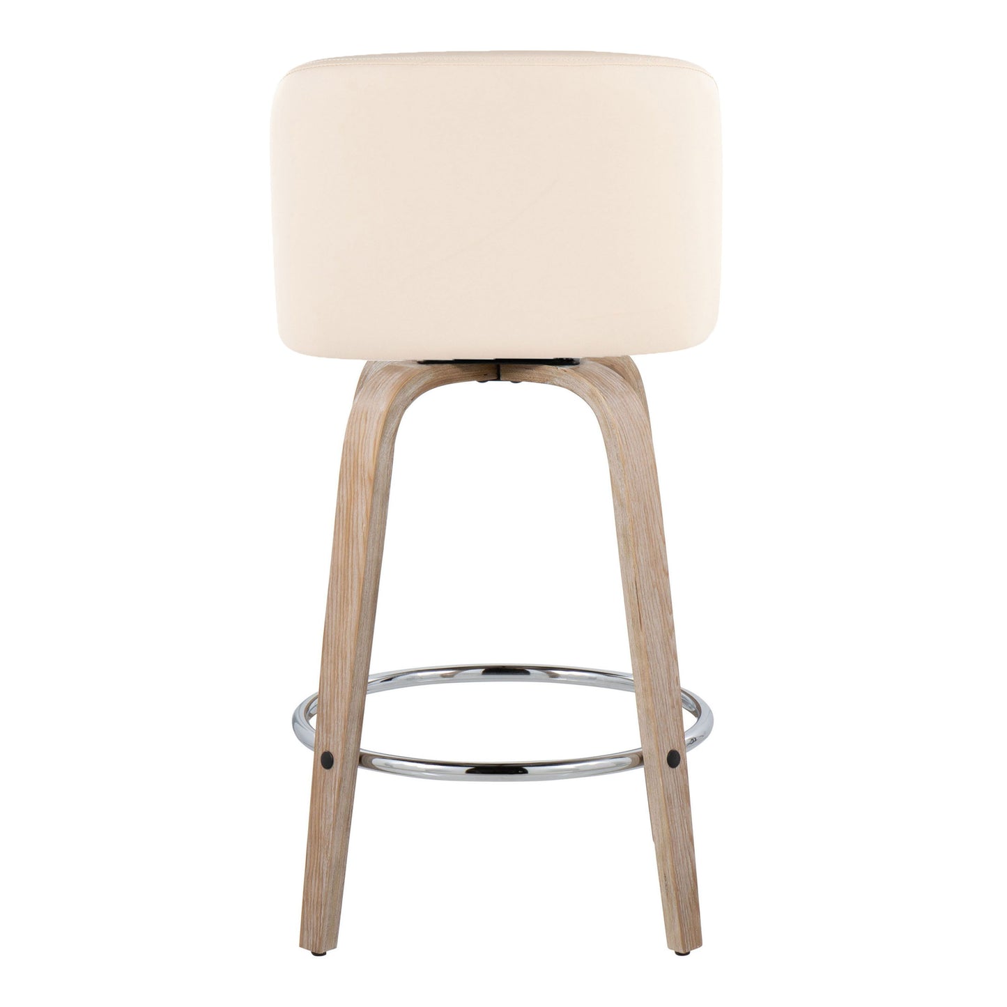Toriano - Contemporary Fixed Height Counter Stool With Swivel With Round Footrest (Set of 2) - Whitewashed / Cream