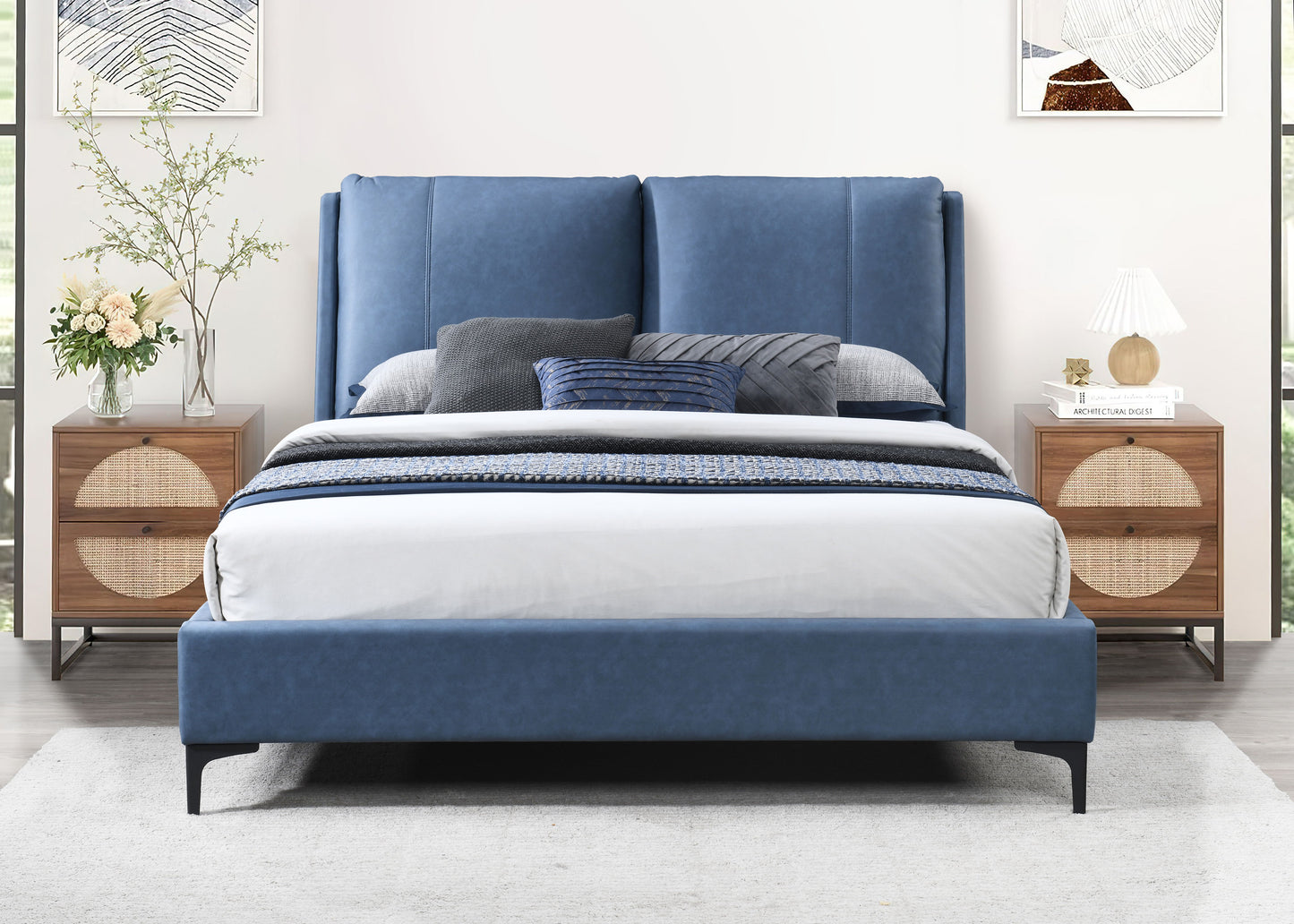 Upholstered Queen Bed - Blue