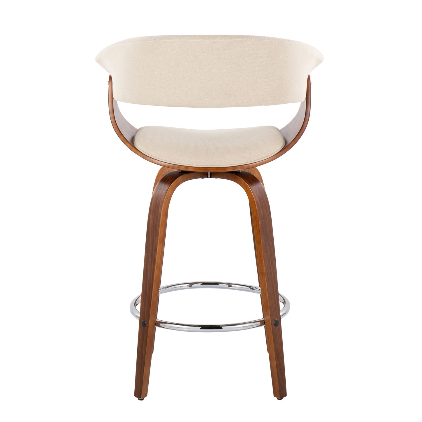 Vintage Mod - Mid-Century Modern Fixed Height Counter Stool With Swivel With Round Footrest (Set of 2) - Walnut / Cream