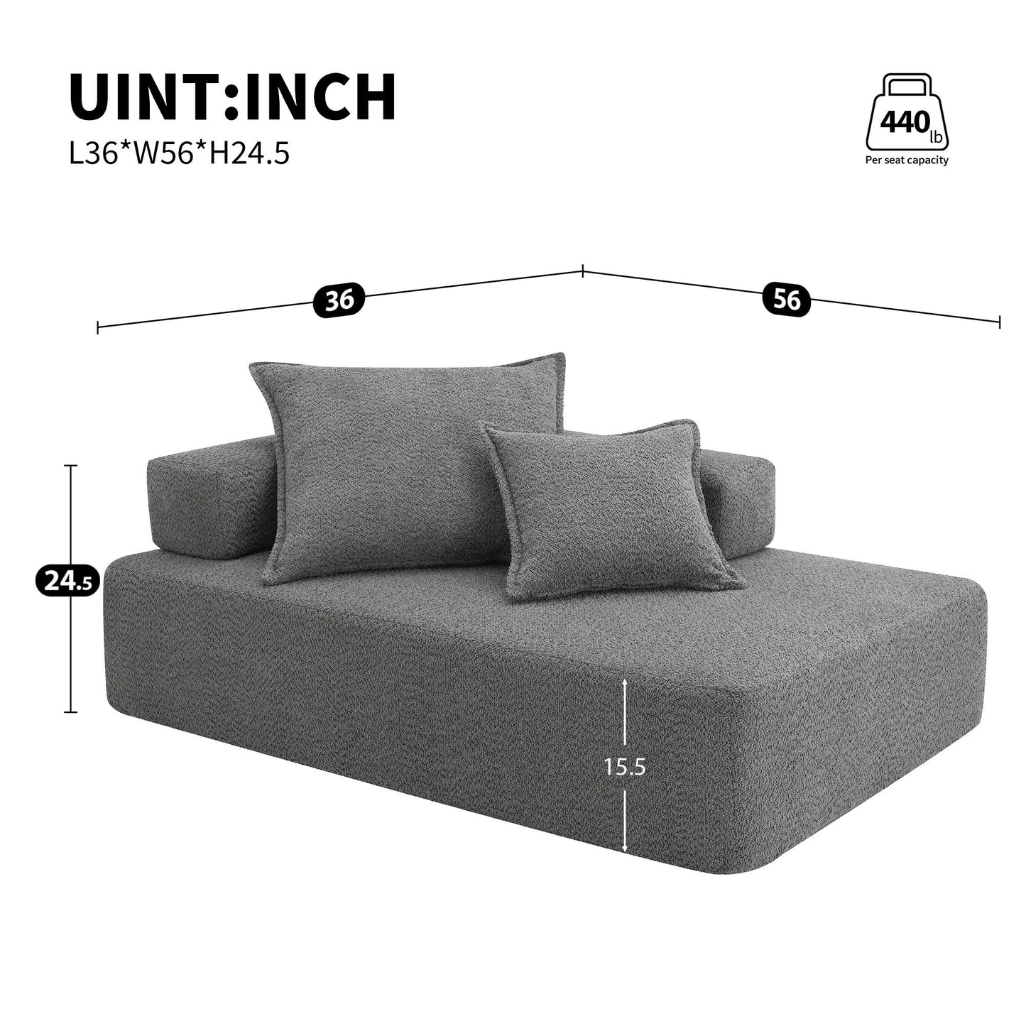 Lounge Frame For Oversized Modular U Shaped Sectional Floor Couch Convertible Compressed Couch, Spacious Foam Filled Sofa - Gray