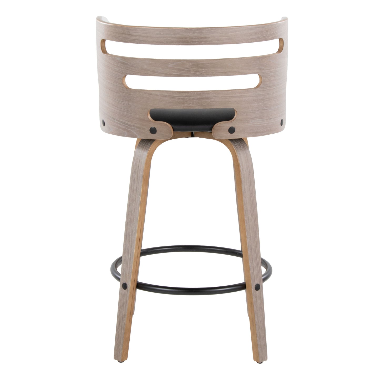 Cosini - Mid-Century Modern Fixed Height Barstool With Swivel And Round Footrest (Set of 2) - Light Gray / Black