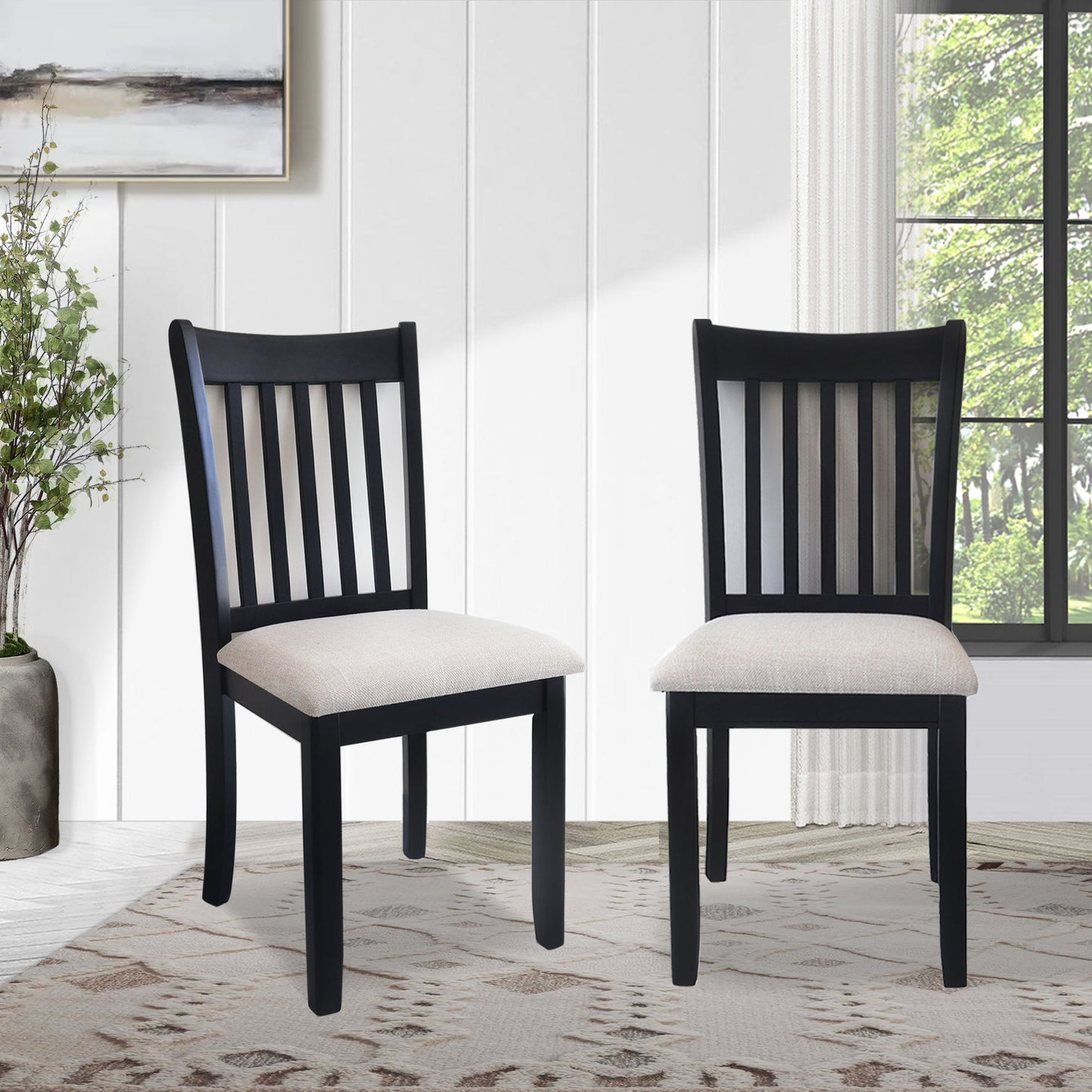 Modern Dining Chair (Set of 2) With Cushion Seats And Wooden Back - Black