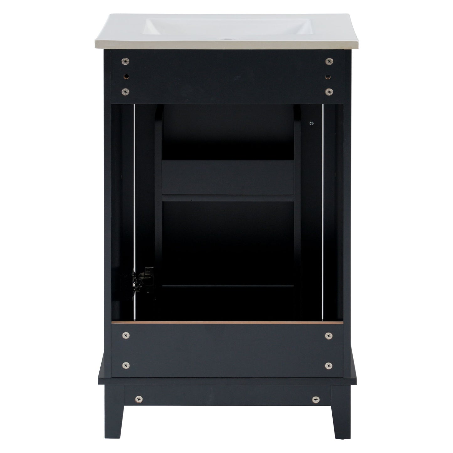 Modern Small Bathroom Vanity Cabinet With Ceramic Basin, Ample Storage, 1 Soft Close Door - Black