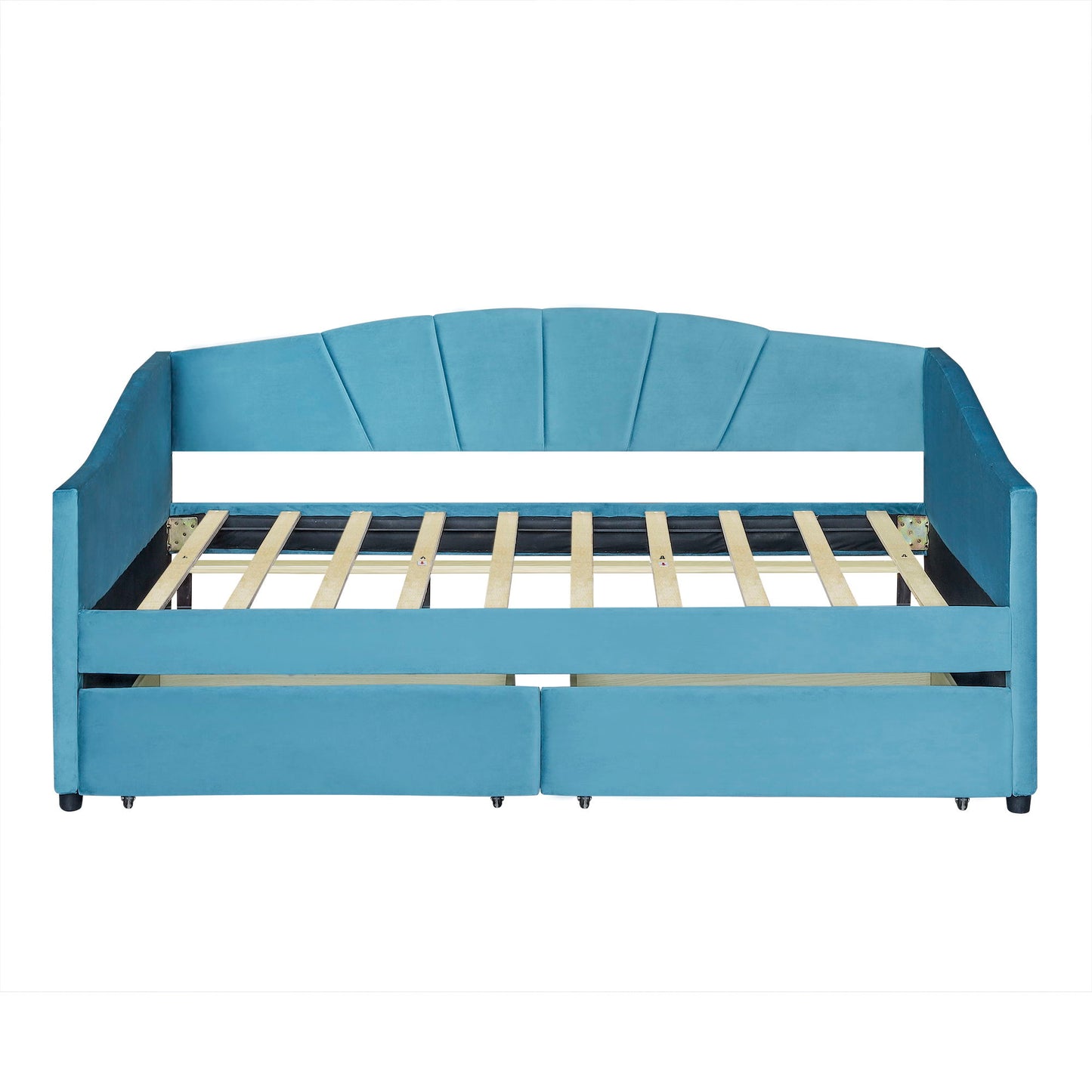 Twin Size Upholstered Daybed With Two Drawers And Slat - Blue