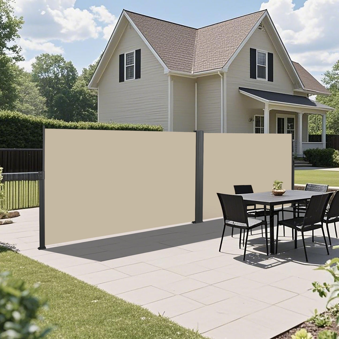 Retractable Side Awning Waterproof And UV Resistant Roll Up Privacy Screen For Balcony - Beige