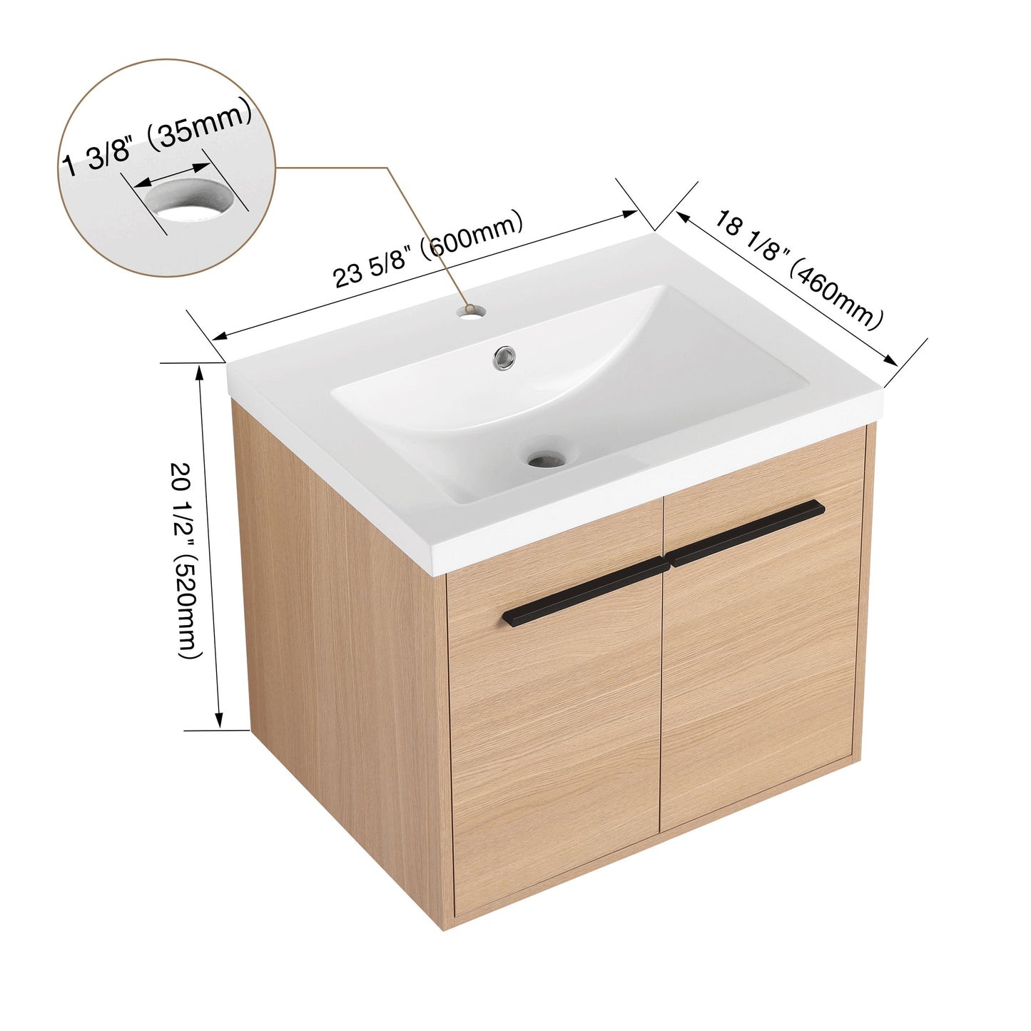 Bathroom Vanity Set With Resin Countertop Sink, 2 Doors - Oak