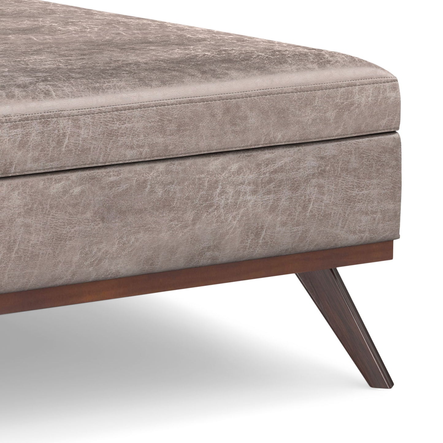 Owen - Extra Large Square Coffee Table Storage Ottoman - Distressed Gray Taupe