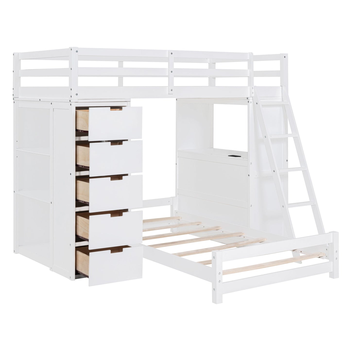 Twin Over Twin Bunk Bed With LED Light And USB Ports - White