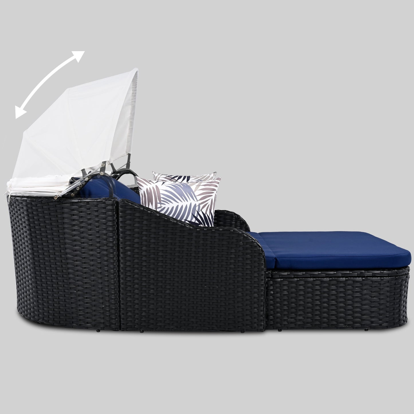 Outdoor Sunbed With Adjustable Canopy, Double Lounge, Daybed - Black / Blue