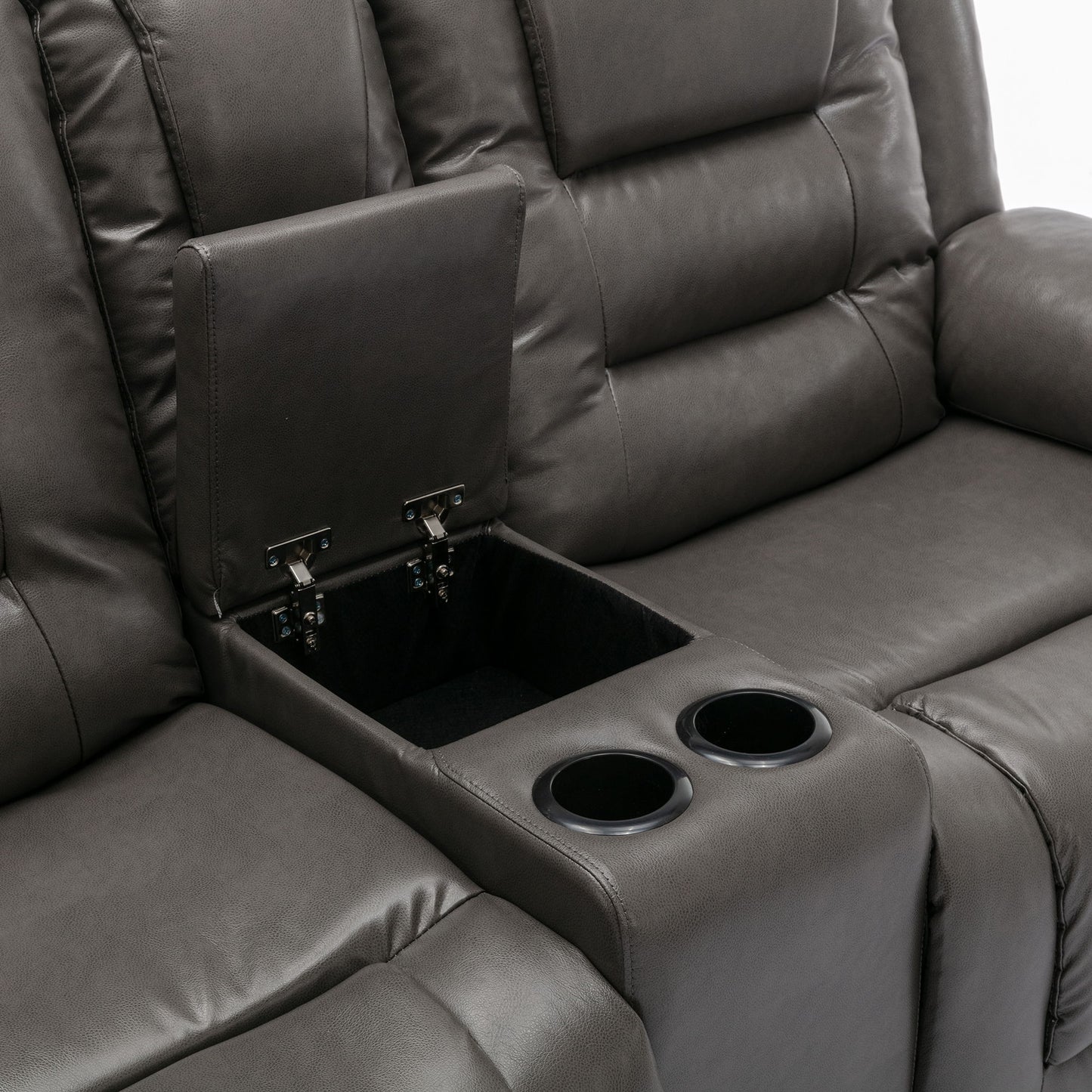 2 Seater Home Theater Recliner Manual Recliner Chair With A Storage Box And Two Cup Holders For Living Room - Gray