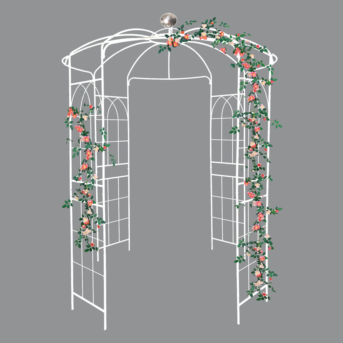 Metal Garden Arch Iron Garden Arbors Gazebo Dia High Birdcage Shape Pergola Pavilion For Wedding Ceremony - Cream White