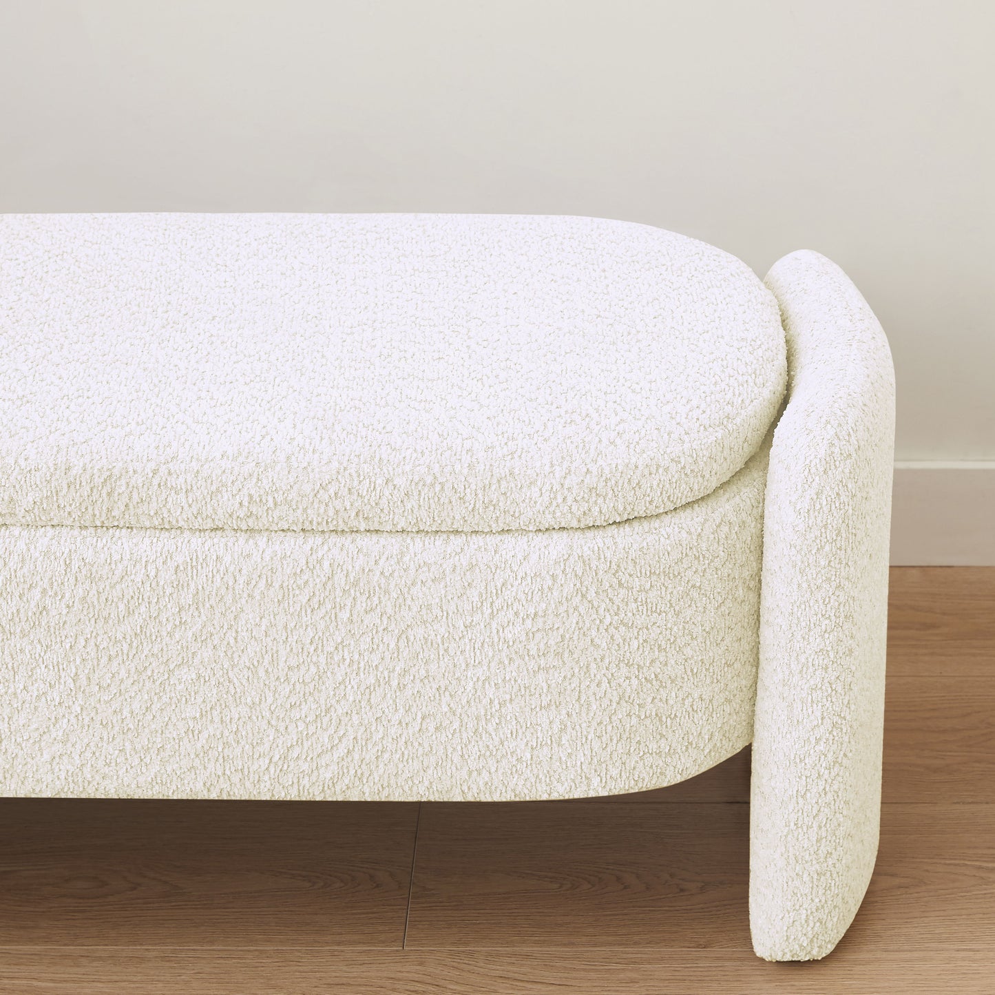 Ottoman Oval Storage Bench, 3D Lamb Fleece Bench With Large Storage Space For The Living Room, Entryway And Bedroom - Cream White