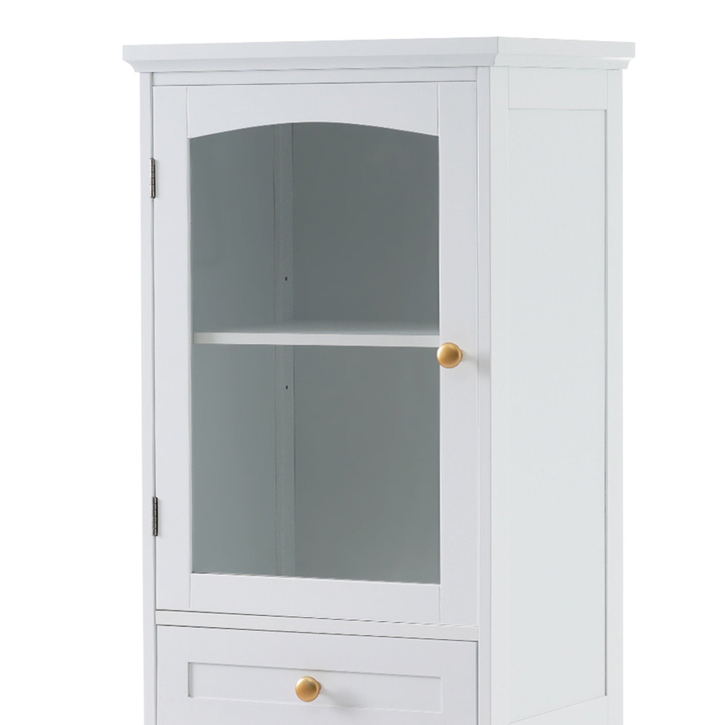 Tall Bathroom Storage Cabinet With Glass Doors, Free-Standing, Two Drawers, And Adjustable Shelves, MDF Board, Painted Perfect For Displaying Your Favorite Items - White