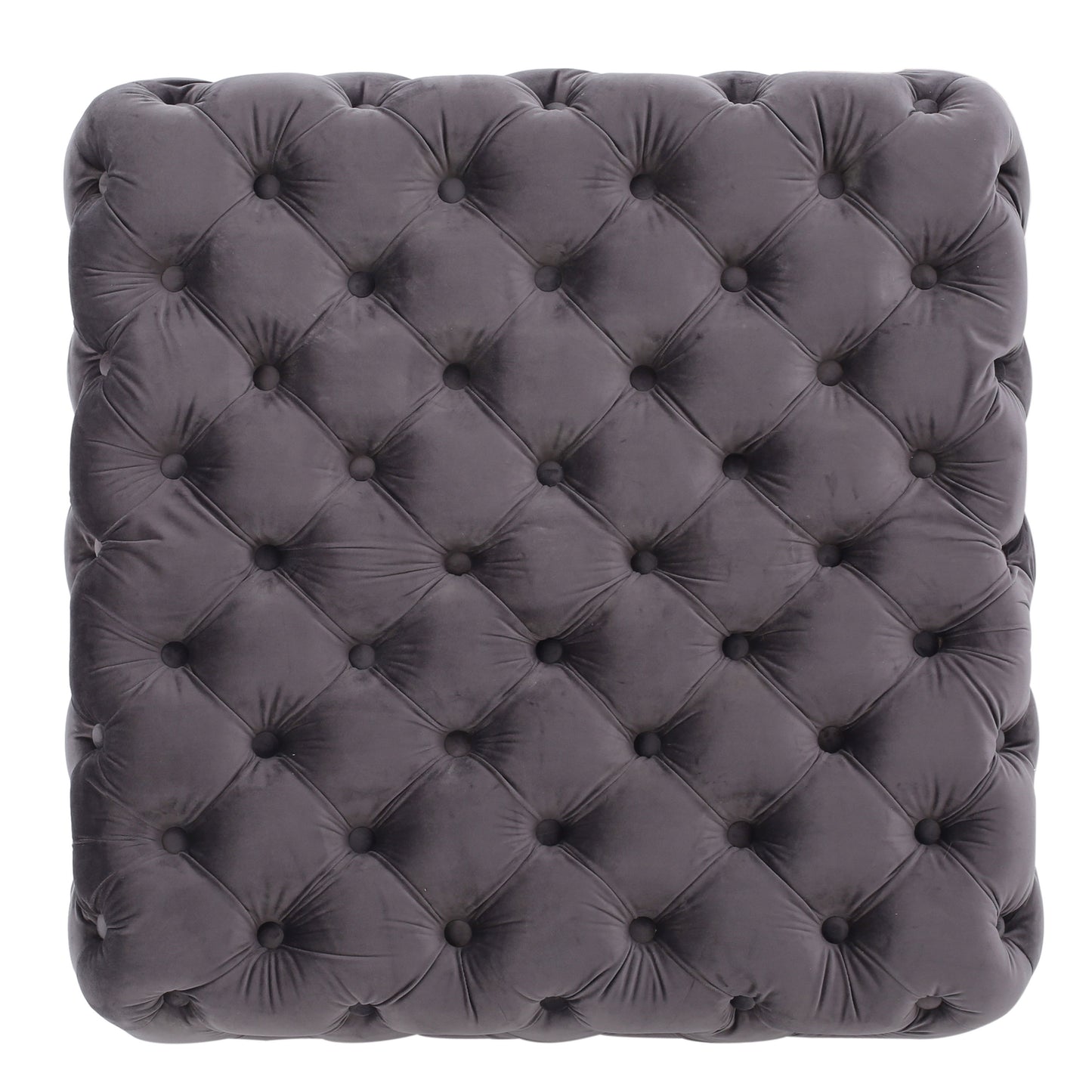 Modern Glam Velvet Ottoman With Button Tufted Diamond Stitch Design - Gray