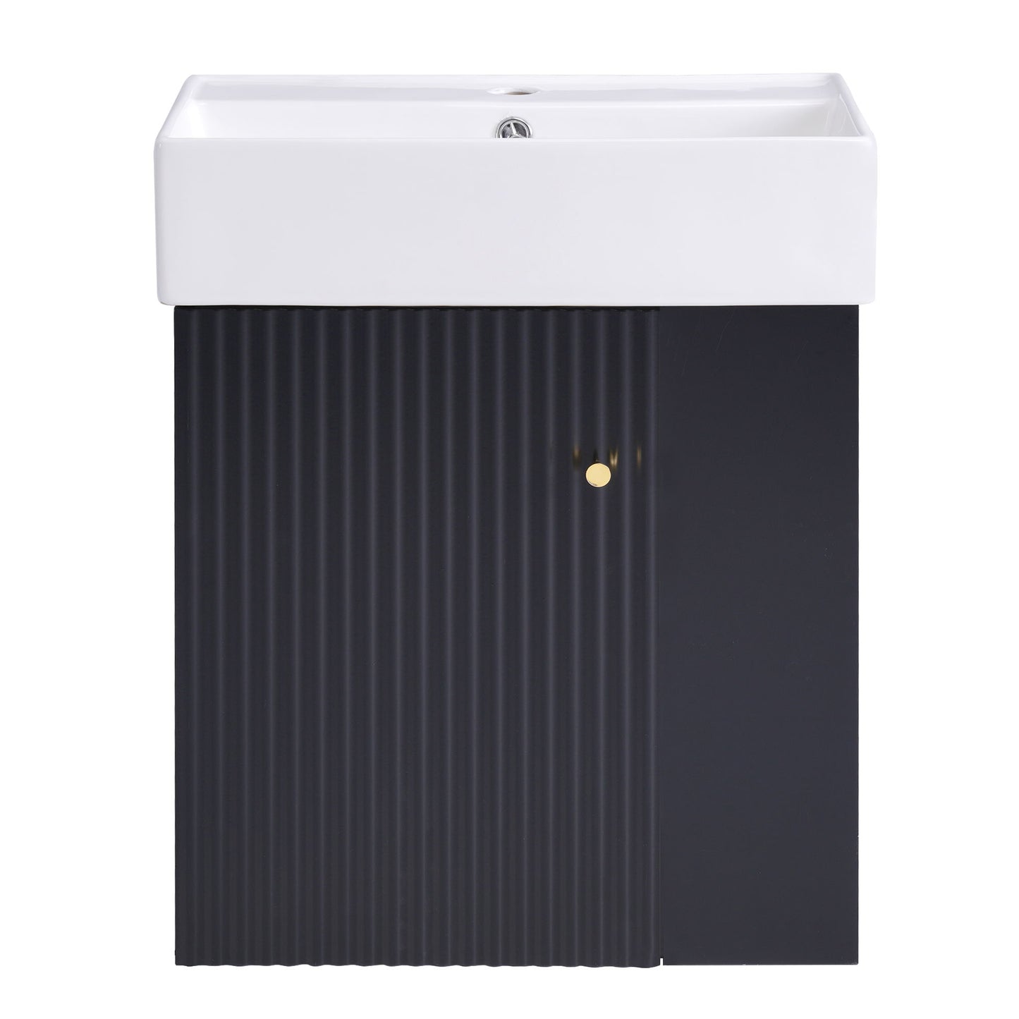 Modern Floating Bathroom Vanity With Ceramic Basin, Perfect For Small Bathrooms, Right Side Storage - Black